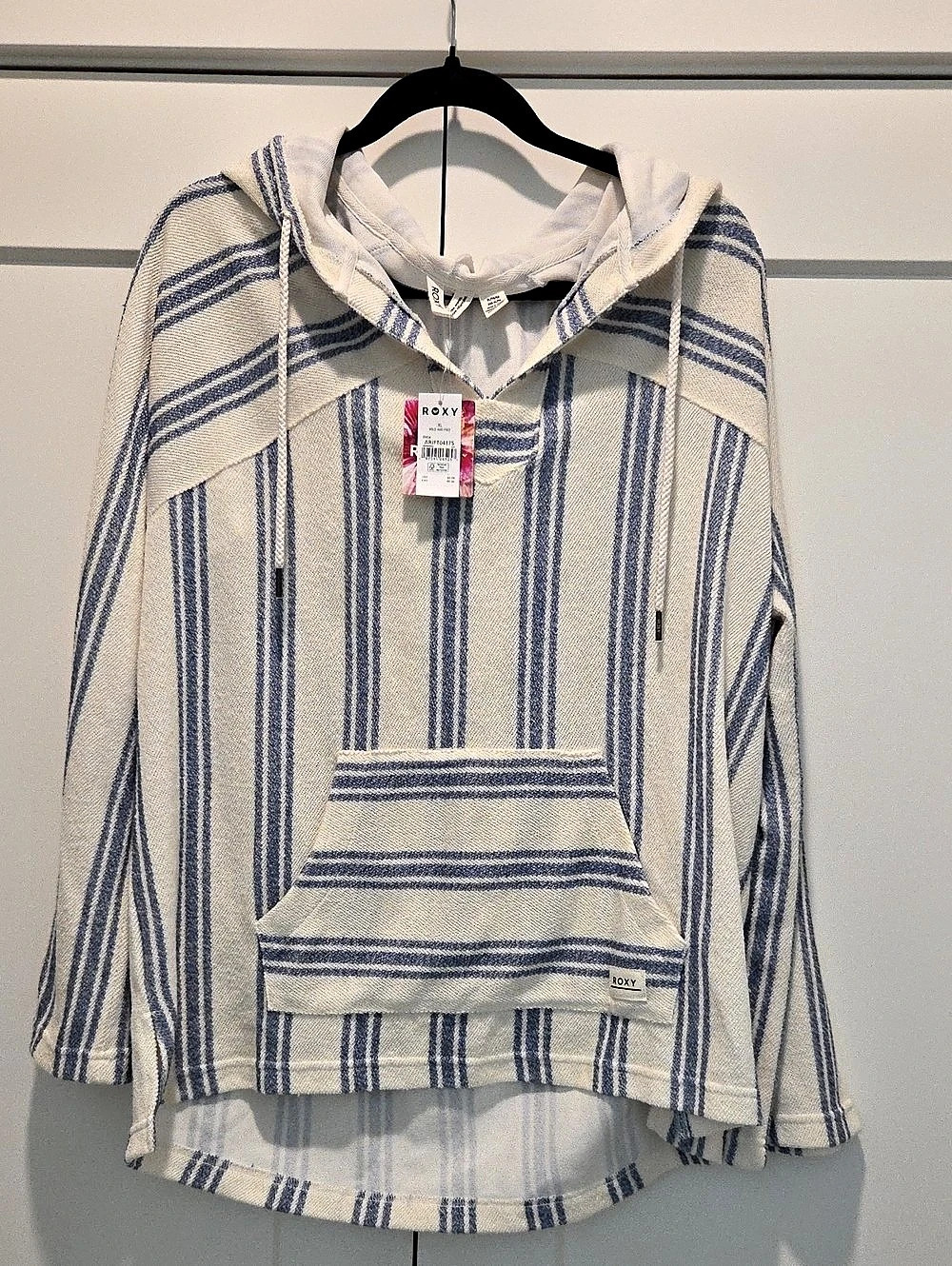 Roxy Wild And Free Poncho Style Hoodie White & Blue XL